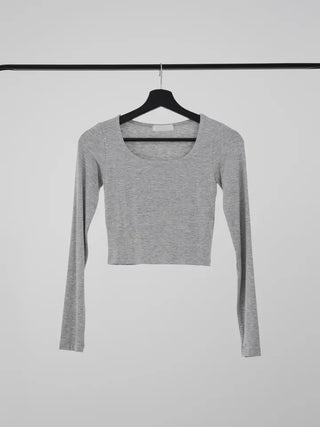 Small U-neck cropped long-sleeve T-shirt