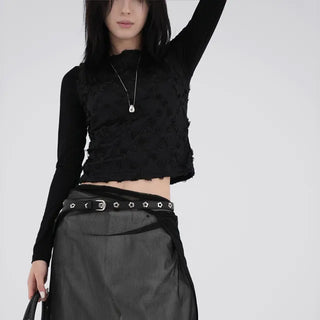 Small U-neck cropped long-sleeve T-shirt