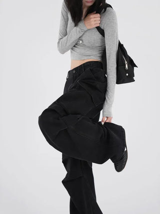 Small U-neck cropped long-sleeve T-shirt