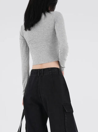 Small U-neck cropped long-sleeve T-shirt