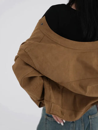 Plan collarless suede jacket
