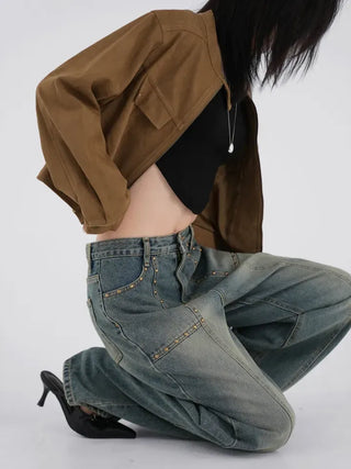 Plan collarless suede jacket