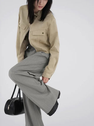Plan collarless suede jacket