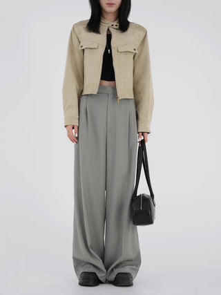 Plan collarless suede jacket