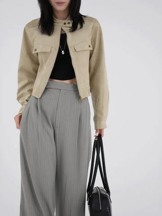 Plan collarless suede jacket