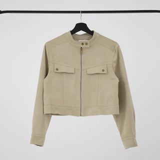 Plan collarless suede jacket