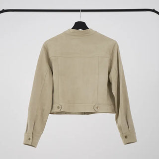 Plan collarless suede jacket