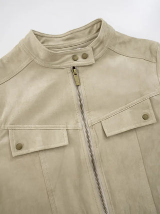Plan collarless suede jacket