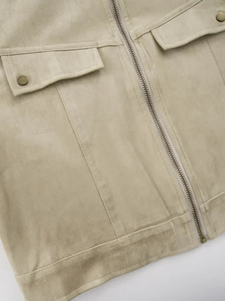 Plan collarless suede jacket