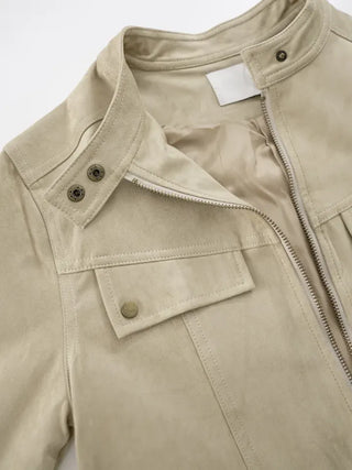 Plan collarless suede jacket
