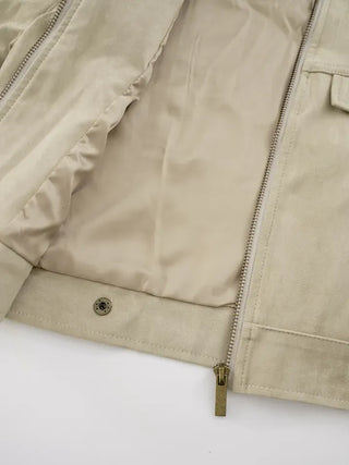 Plan collarless suede jacket