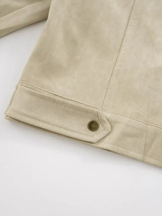 Plan collarless suede jacket