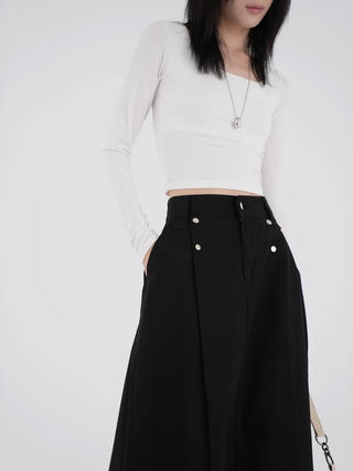 Isola Silver Snap Pintuck Long Skirt