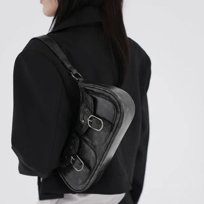 La Bella Buckle Cracked Hobo Shoulder Bag