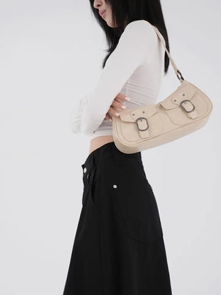 La Bella Buckle Cracked Hobo Shoulder Bag