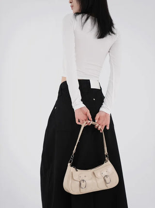 La Bella Buckle Cracked Hobo Shoulder Bag