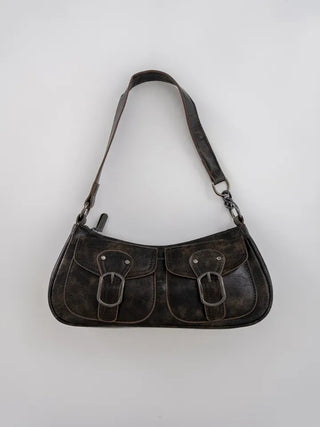 La Bella Buckle Cracked Hobo Shoulder Bag