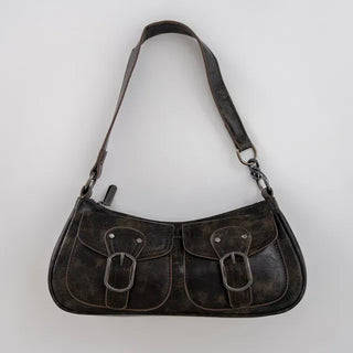La Bella Buckle Cracked Hobo Shoulder Bag