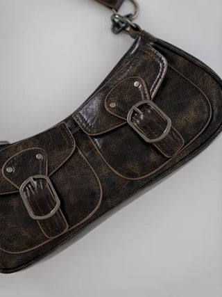 La Bella Buckle Cracked Hobo Shoulder Bag
