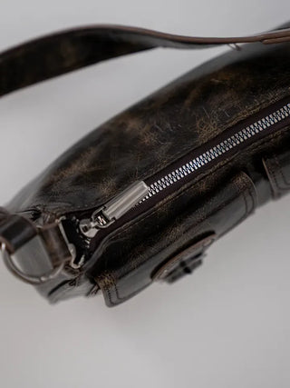 La Bella Buckle Cracked Hobo Shoulder Bag