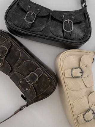 La Bella Buckle Cracked Hobo Shoulder Bag