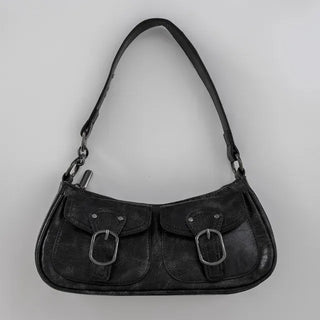 La Bella Buckle Cracked Hobo Shoulder Bag