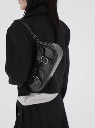 La Bella Buckle Cracked Hobo Shoulder Bag