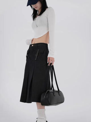 Marenda Denim Pocket Pleated Midi Skirt