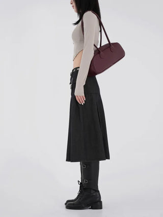 Marenda Denim Pocket Pleated Midi Skirt