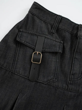 Marenda Denim Pocket Pleated Midi Skirt