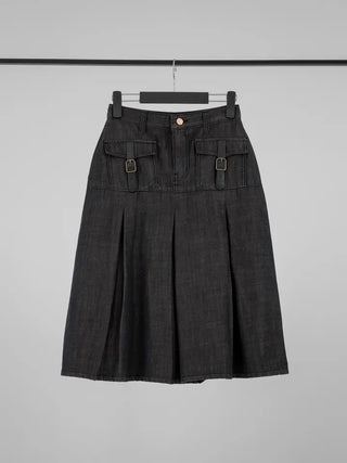 Marenda Denim Pocket Pleated Midi Skirt