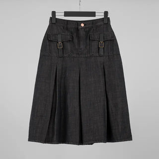 Marenda Denim Pocket Pleated Midi Skirt
