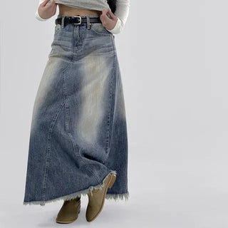 Awning denim maxi long skirt