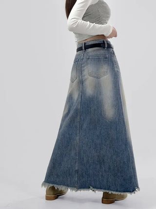 Awning denim maxi long skirt