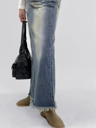 Awning denim maxi long skirt