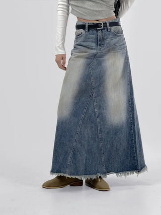 Awning denim maxi long skirt
