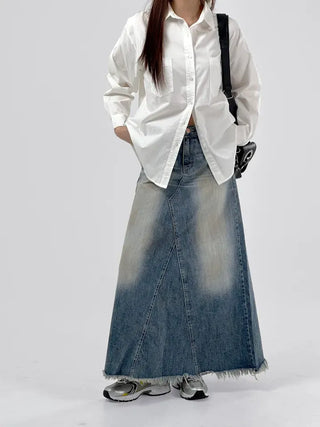 Awning denim maxi long skirt