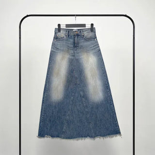 Awning denim maxi long skirt