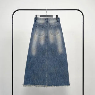 Awning denim maxi long skirt
