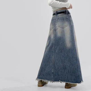 Awning denim maxi long skirt