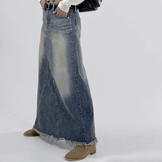Awning denim maxi long skirt