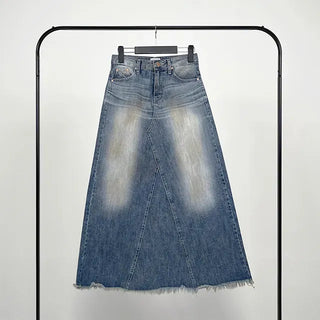 Awning denim maxi long skirt