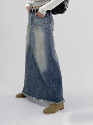 Awning denim maxi long skirt