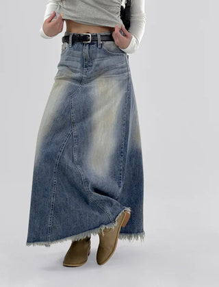 Awning denim maxi long skirt