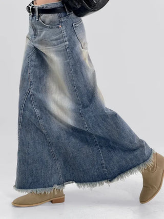 Awning denim maxi long skirt