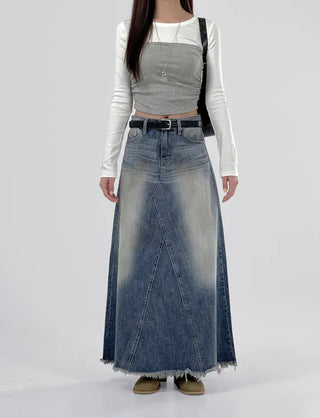 Awning denim maxi long skirt