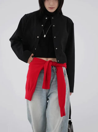 Leme Cotton Cropped Button Jacket