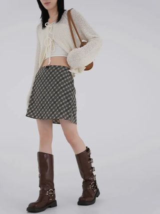 Guy Check Chiffon Skirt