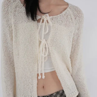 Chuping ribbon see-through cardigan