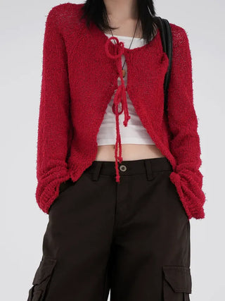 Chuping ribbon see-through cardigan